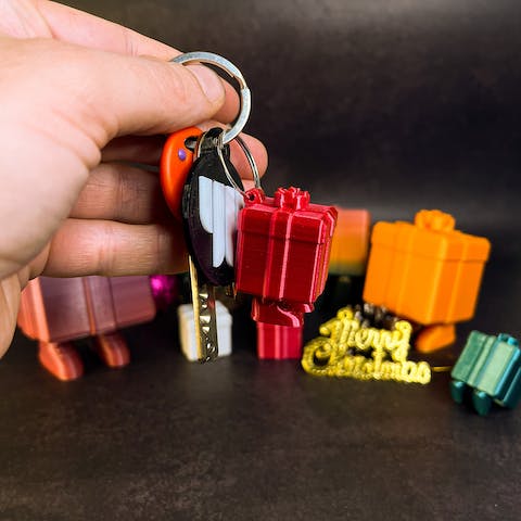 Christmas Present With Legs Keychain