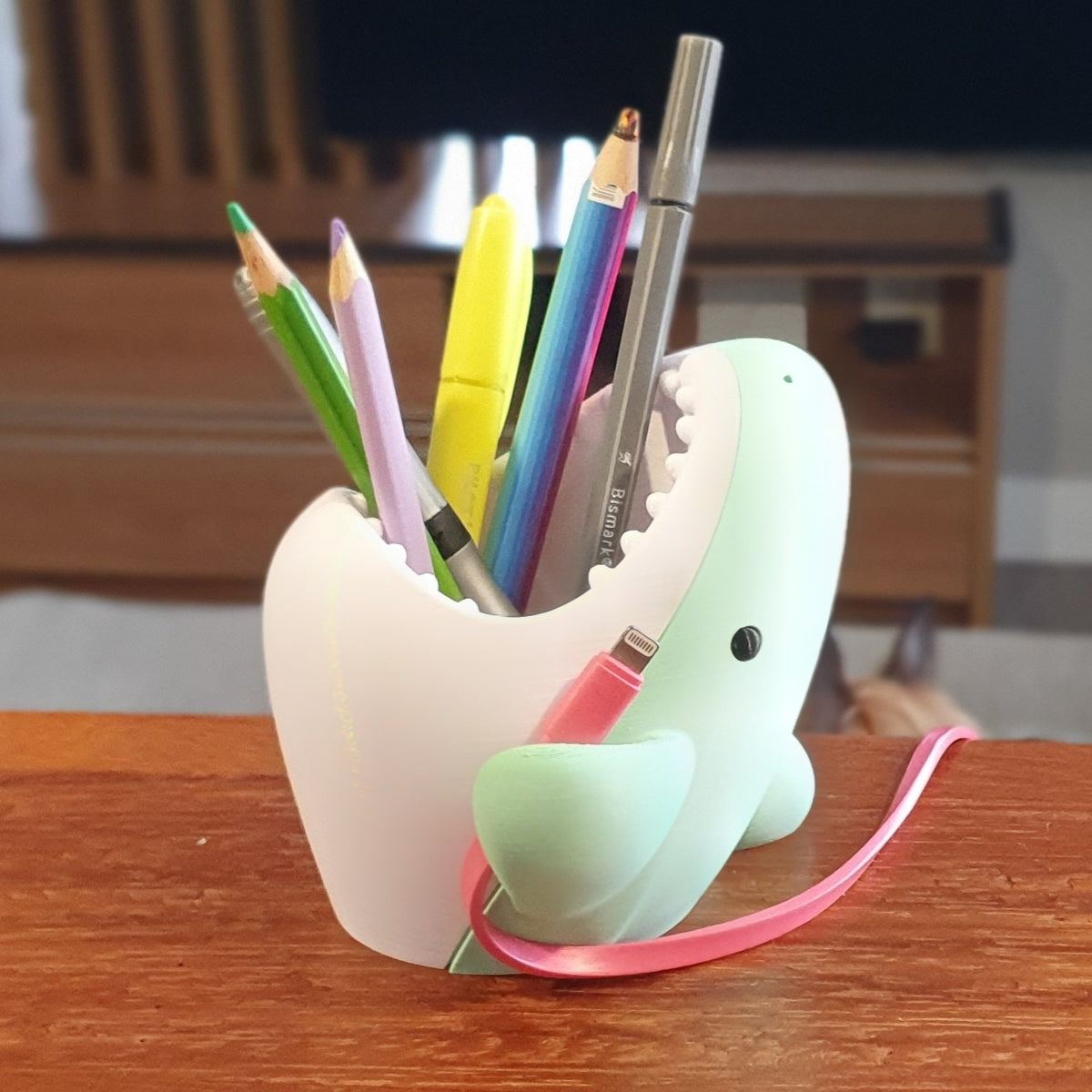 Shark pen cup cable holder-Kawaii