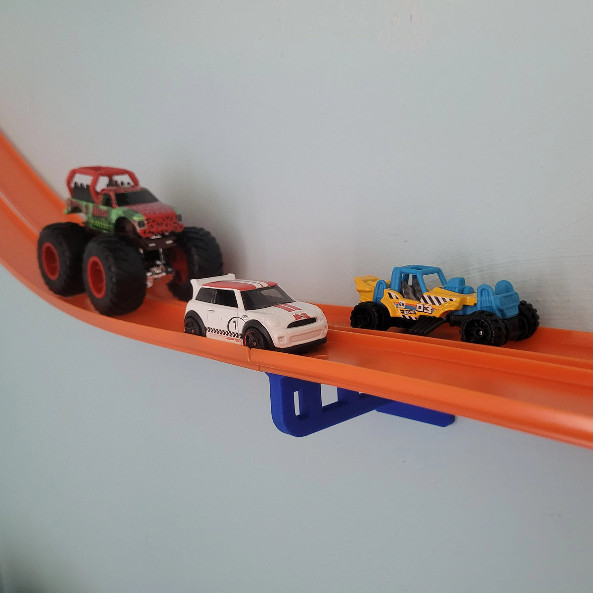 3 Pack 2-Lane Wall Mounts for Hot Wheels Tracks - Toy Car Track - Perfect for Kids Bedroom or Playroom - Compatible with Monster Trucks