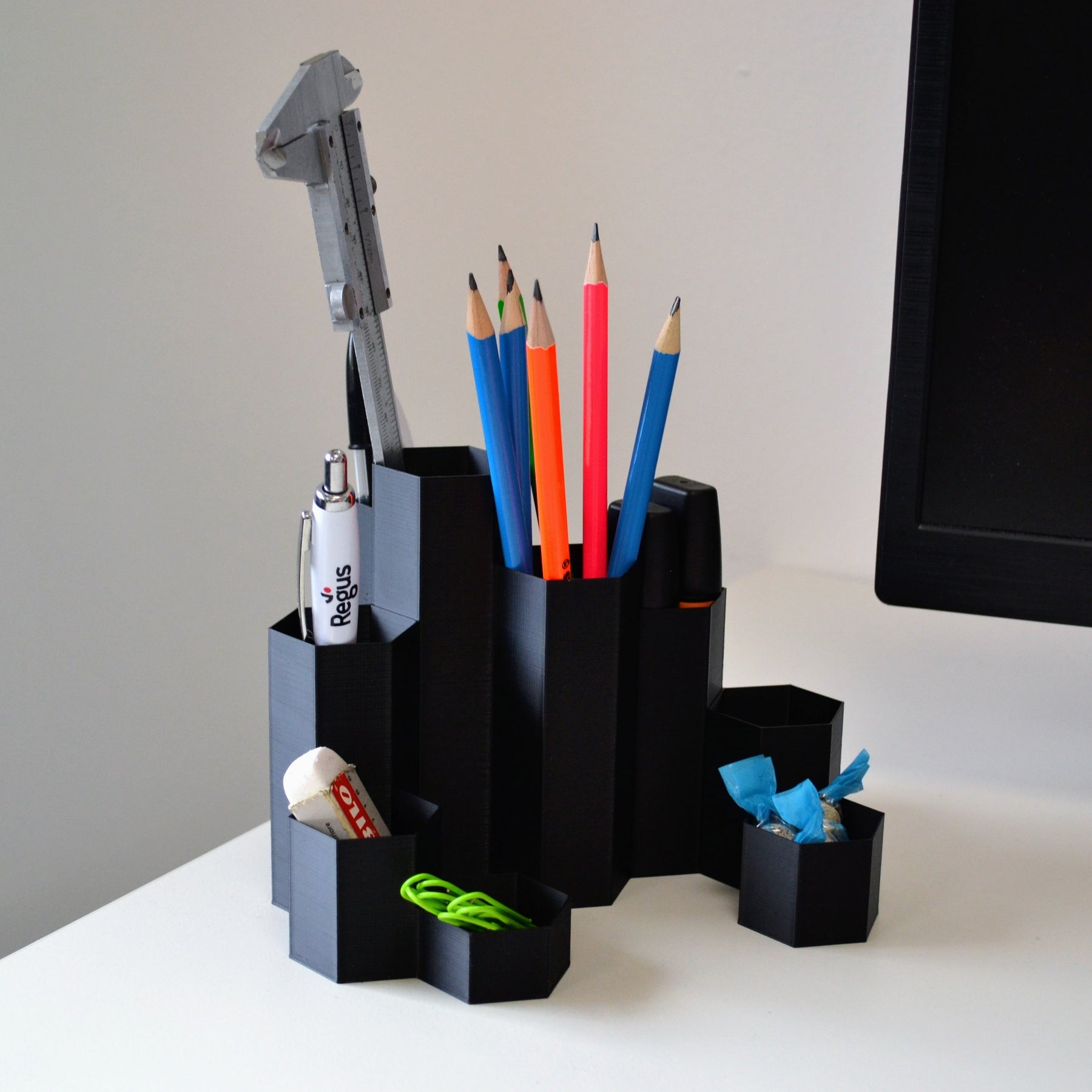 Tall Honeycomb Pen / Pencil Holder Sculpture Desktop Organizer 3D Printed